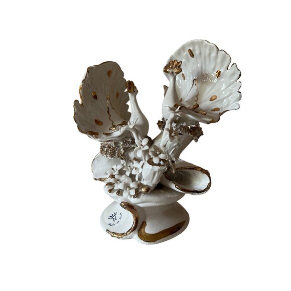 Vintage CapodimonteItalian White & GoldPeacock FigurineFloral Detailing